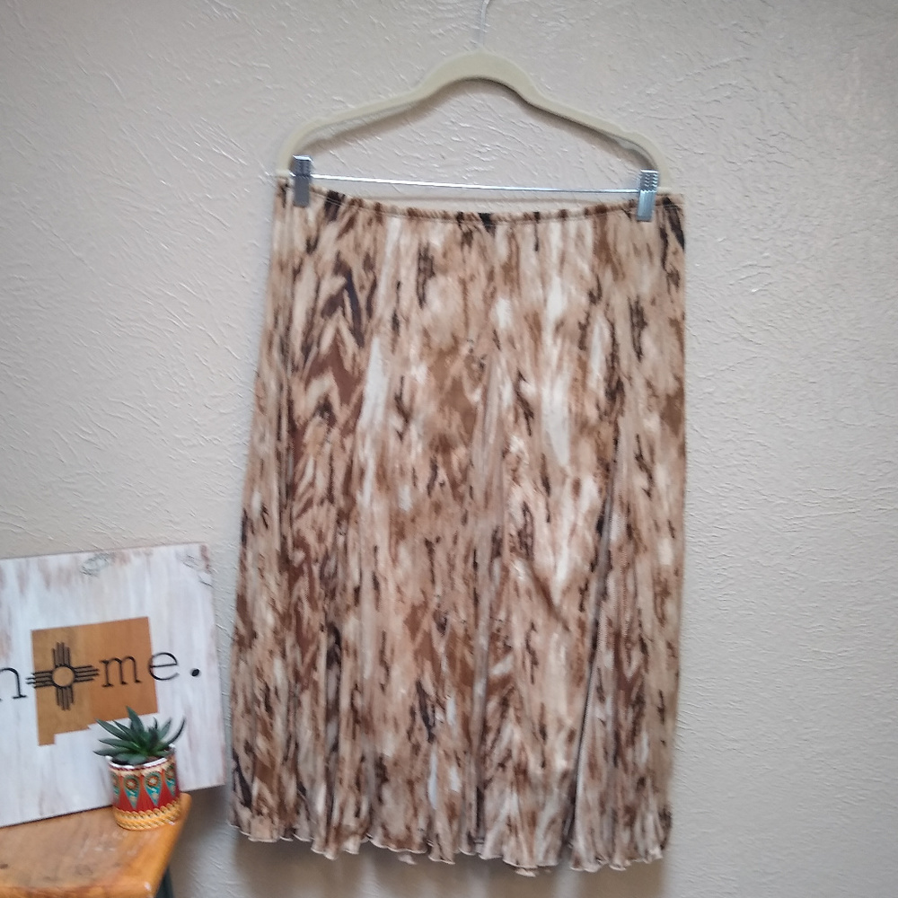 Cato Brown, White and Tan Knee Length A-Line Skirt Women's Size L/XL Lined